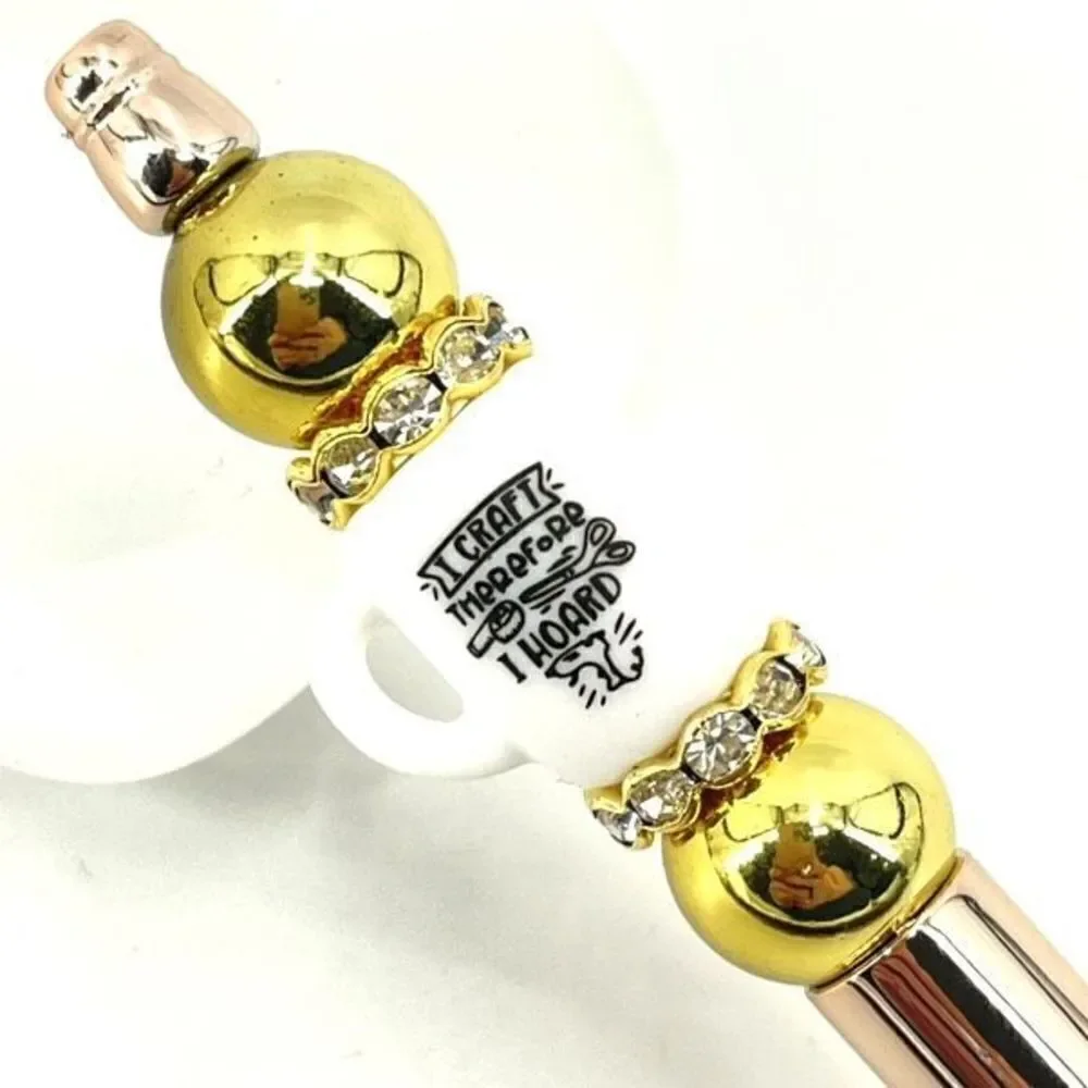 I craft therefore I hoard coffee mug cup pen handmade NEW bling rhinestone gold